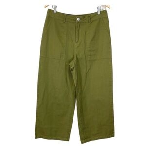 Who What Wear Martini Olive Green Wide Leg High Rise Crop Ankle Trouser Jeans